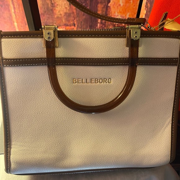 White and brown Belleborg shoulder purse - Picture 3 of 5